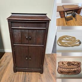 MaxSold Auction: This online auction features gold & silver jewelry, antique sewing machine, tricycle, dehumidifier, Legos, games, push toy, marbles, planters, vintage bottles & tins, art books, garden tools, vintage ink well, office supplies, antique bridle basket, teacup/saucer sets, fishing gear,  antique gramophone, vinyl records, art pottery, sleigh bed, outerwear, and more!